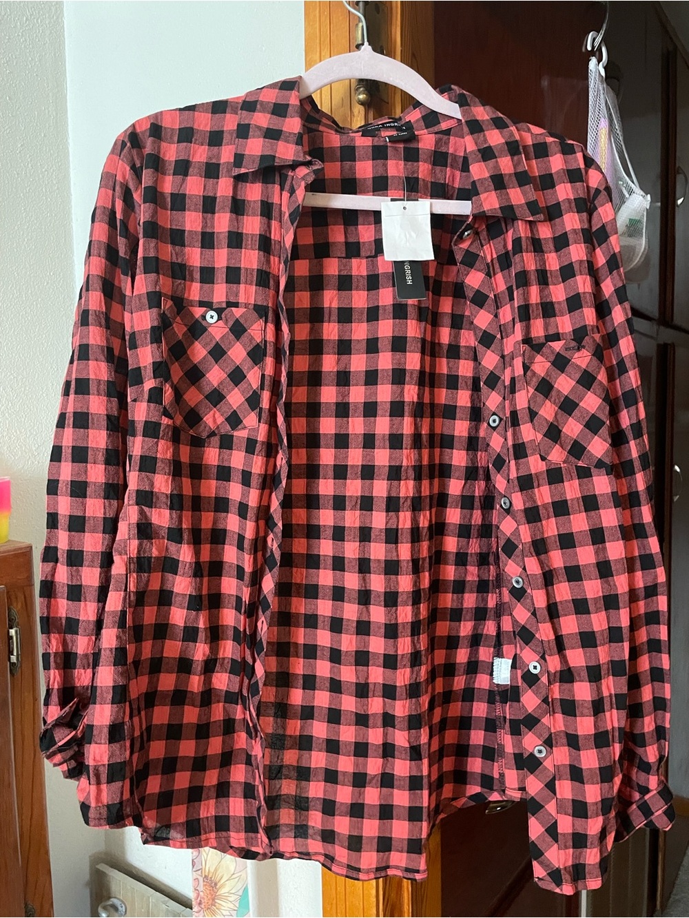 Sandra Ingrish Red and Black Plaid Button-Down Shirt